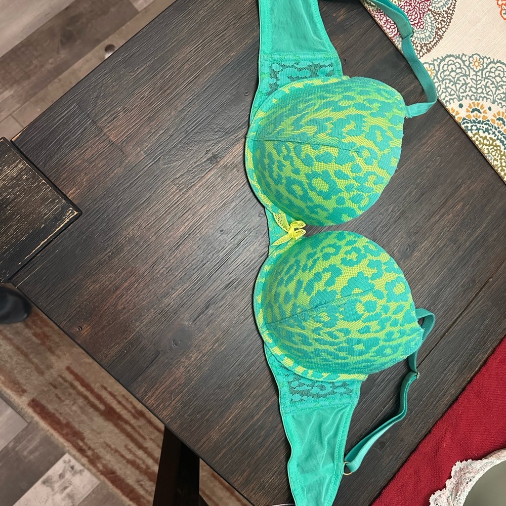 Victoria's Secret Teal and Yellow Leopard Print Bra